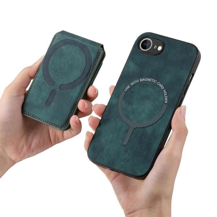 For iPhone 16e Retro Splitable Magnetic Stand Card Bag Leather Phone Case(Green)