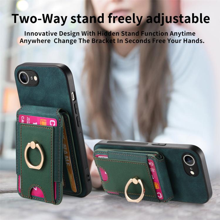 For iPhone 16e Retro Splitable Magnetic Stand Card Bag Leather Phone Case(Green)