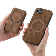 For iPhone 16e Retro Splitable Magnetic Stand Card Bag Leather Phone Case(Brown)