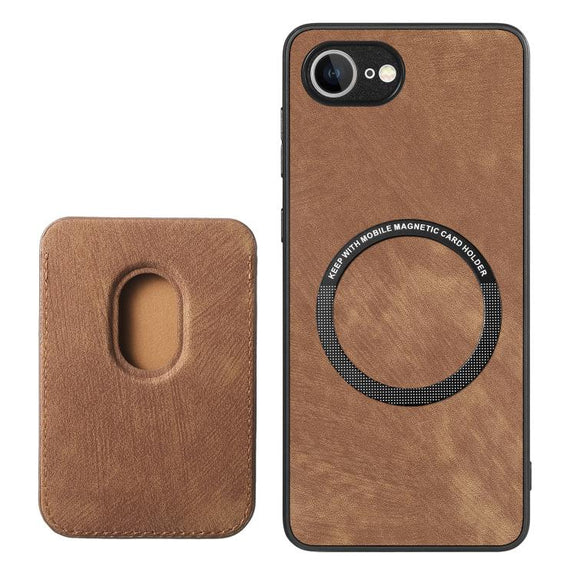 For iPhone 16e Retro Leather Card Bag Magnetic Phone Case(Brown)