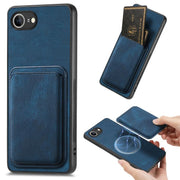 For iPhone 16e Retro Leather Card Bag Magnetic Phone Case(Blue)