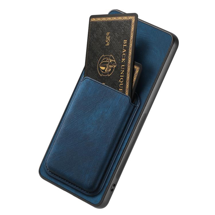 For iPhone 16e Retro Leather Card Bag Magnetic Phone Case(Blue)