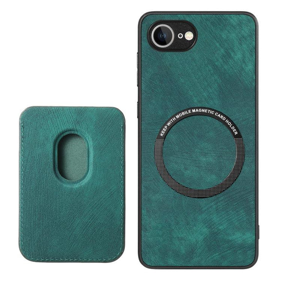 For iPhone 16e Retro Leather Card Bag Magnetic Phone Case(Green)