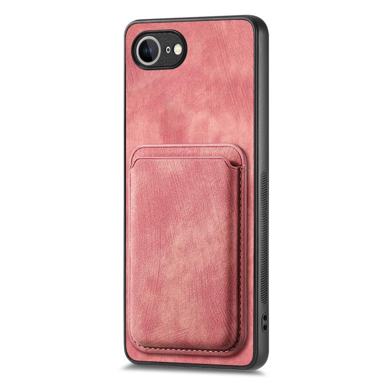 For iPhone 16e Retro Leather Card Bag Magnetic Phone Case(Pink)