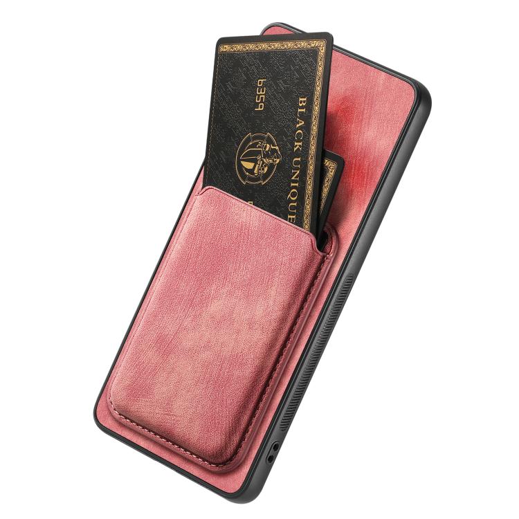 For iPhone 16e Retro Leather Card Bag Magnetic Phone Case(Pink)