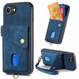 For iPhone 16e Retro Card Wallet Fold Leather Phone Case with Strap(Blue) - free shipping - PMC TechLife - Order now!