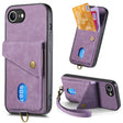 For iPhone 16e Retro Card Wallet Fold Leather Phone Case with Strap(Purple) - iPhone 16e Cases by PMC TechLife | Online Shopping South Africa | PMC TechLife | Buy Now Pay Later Mobicred