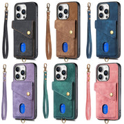 For iPhone 16e Retro Card Wallet Fold Leather Phone Case with Strap(Brown)