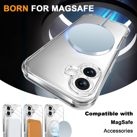 For iPhone 16 Plus Skin Feel MagSafe Holder 360 Full Body Phone Case(Transparent)