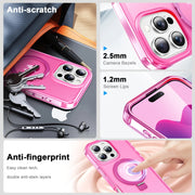 For iPhone 16 Pro Max Frosted Skin Feel MagSafe Holder 360 Full Body Phone Case(Rose Red)