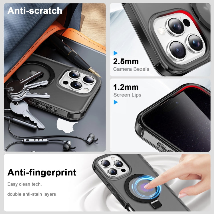 For iPhone 16 Pro Frosted Skin Feel MagSafe Holder 360 Full Body Phone Case(Black)