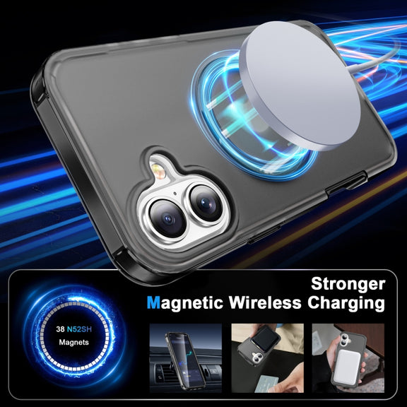 For iPhone 16 Frosted Skin Feel MagSafe Holder 360 Full Body Phone Case(Black)