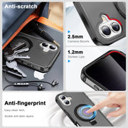 For iPhone 16 Frosted Skin Feel MagSafe Holder 360 Full Body Phone Case(Black)