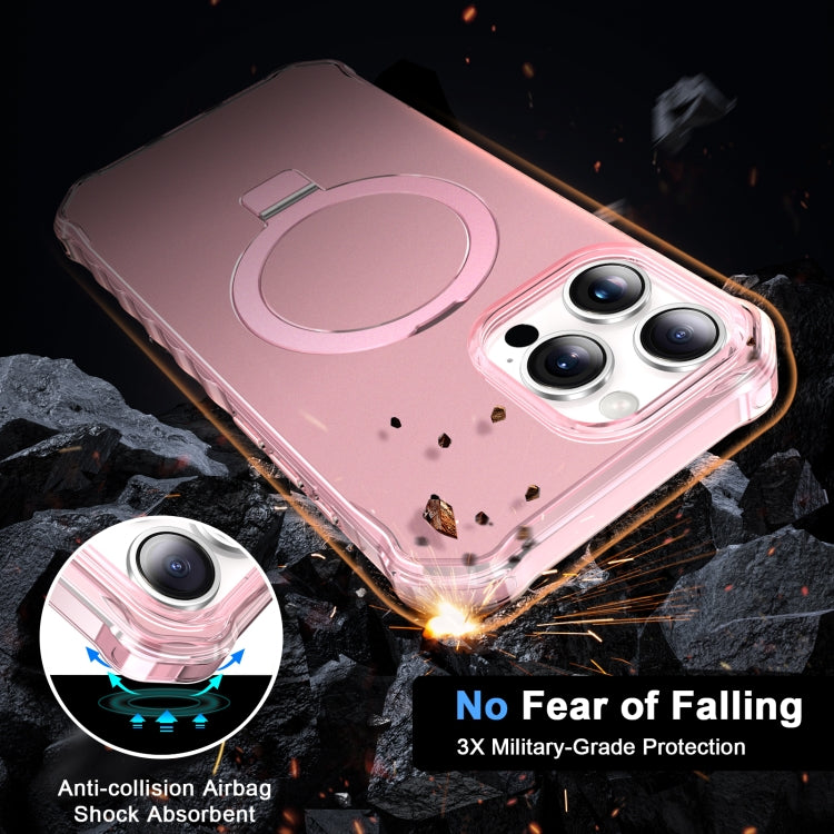 For iPhone 16 Pro Max Solid Color Wave MagSafe Holder Phone Case(Pink)