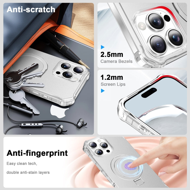 For iPhone 16 Pro Solid Color Wave MagSafe Holder Phone Case(Silver)