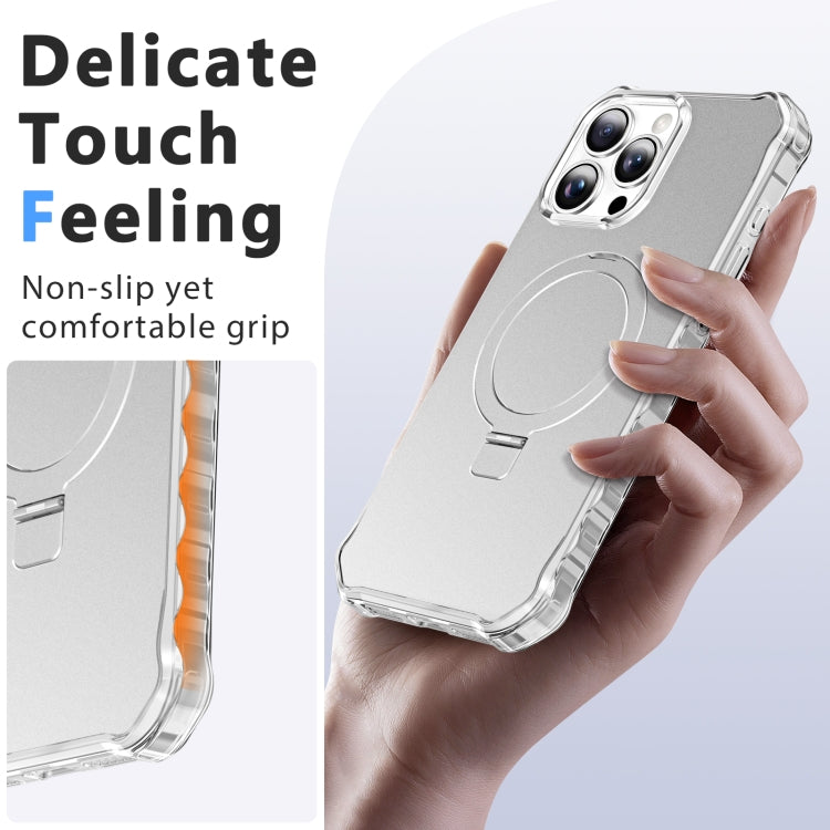 For iPhone 16 Pro Solid Color Wave MagSafe Holder Phone Case(Silver)