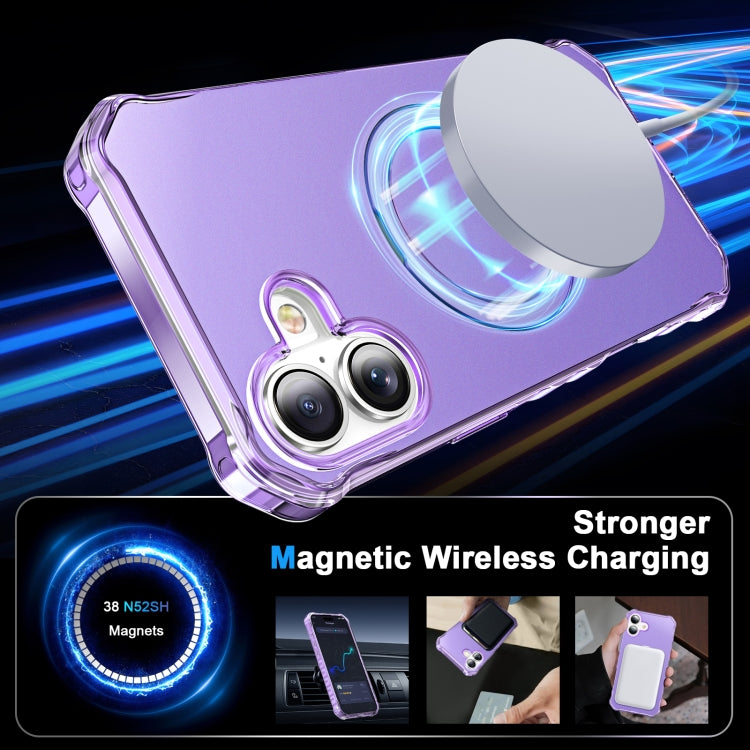 For iPhone 16 Plus Solid Color Wave MagSafe Holder Phone Case(Purple)