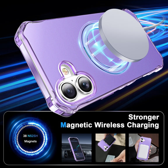 For iPhone 16 Plus Solid Color Wave MagSafe Holder Phone Case(Purple)