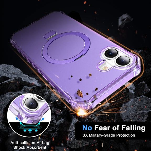 For iPhone 16 Plus Solid Color Wave MagSafe Holder Phone Case(Purple)