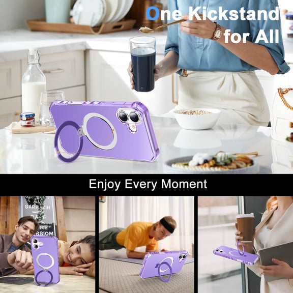 For iPhone 16 Plus Solid Color Wave MagSafe Holder Phone Case(Purple)