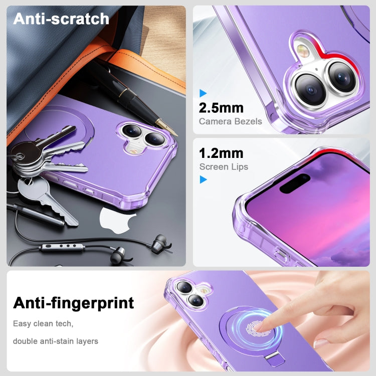 For iPhone 16 Solid Color Wave MagSafe Holder Phone Case(Purple)
