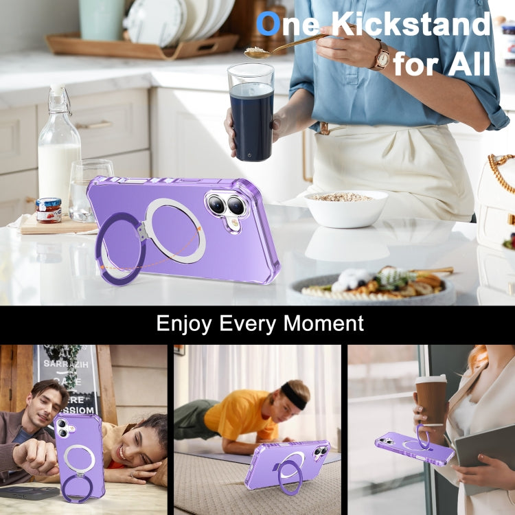 For iPhone 16 Solid Color Wave MagSafe Holder Phone Case(Purple)