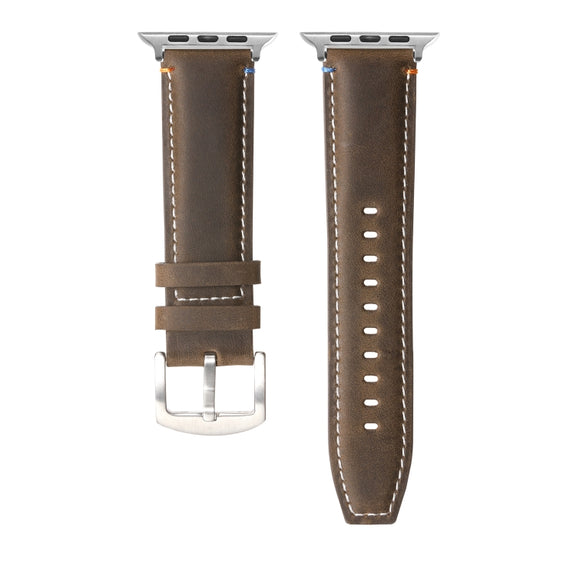 Stitched Genuine Leather Watch Band For Apple Watch 42mm / 41mm / 40mm / 38mm(Frosted  Olive)