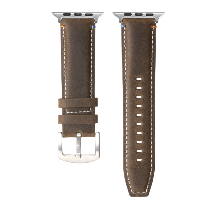 Stitched Genuine Leather Watch Band For Apple Watch 42mm / 41mm / 40mm / 38mm(Frosted  Olive)