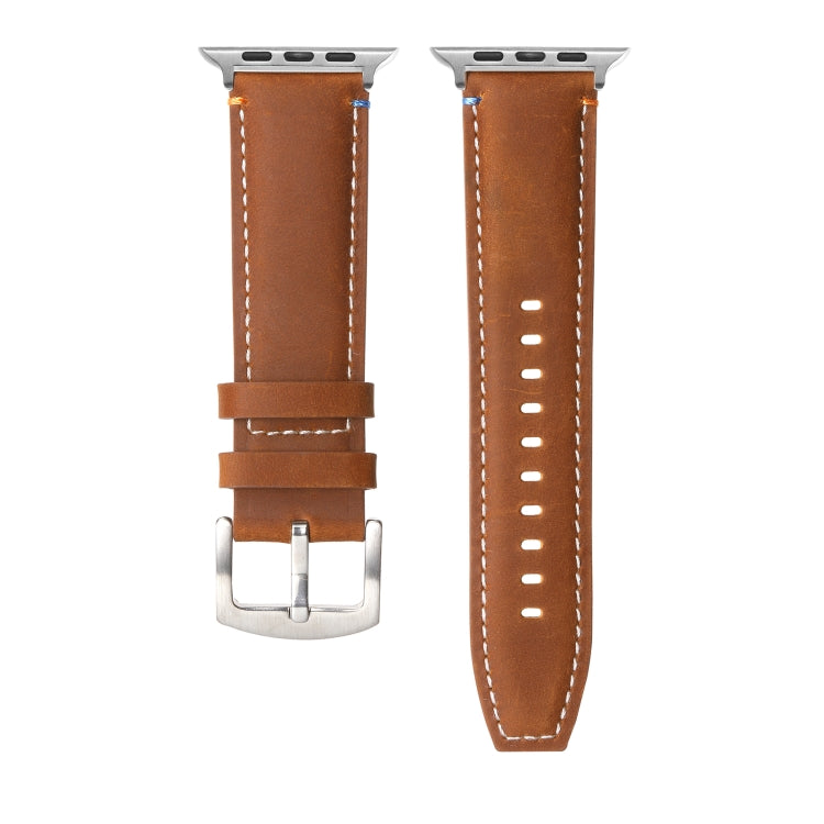 Stitched Genuine Leather Watch Band For Apple Watch 42mm / 41mm / 40mm / 38mm(Frosted Brown)
