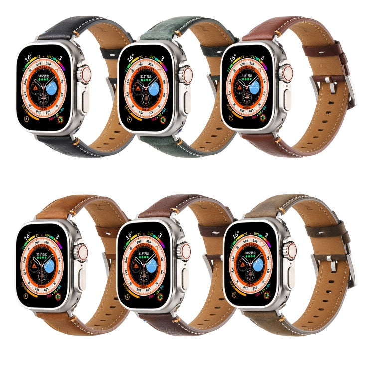 Stitched Genuine Leather Watch Band For Apple Watch 46mm / 49mm / 45mm / 44mm(Frosted Brown)