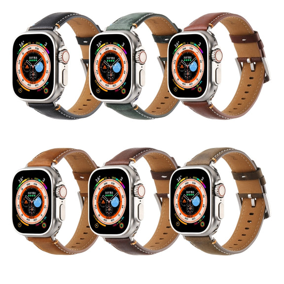 Stitched Genuine Leather Watch Band For Apple Watch 42mm / 41mm / 40mm / 38mm(Frosted Brown)