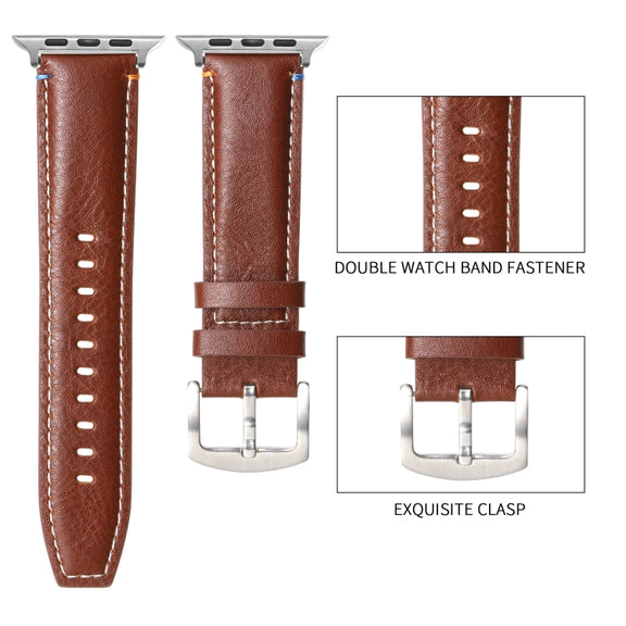 Stitched Genuine Leather Watch Band For Apple Watch 42mm / 41mm / 40mm / 38mm(Frosted Brown)