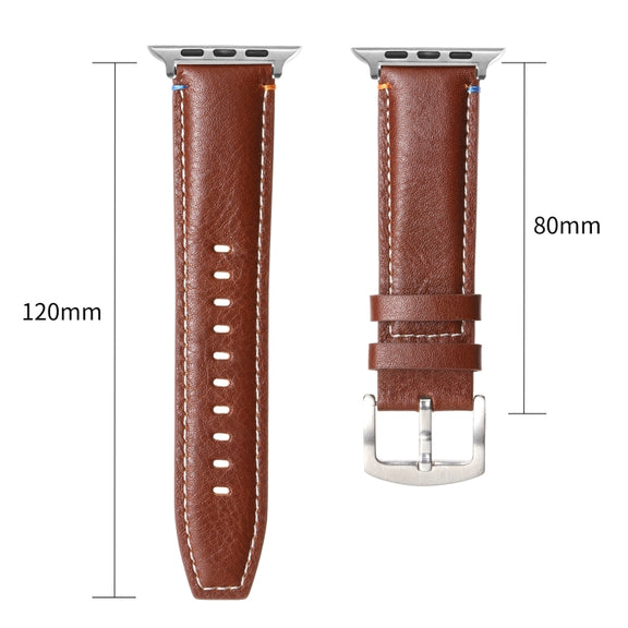 Stitched Genuine Leather Watch Band For Apple Watch 42mm / 41mm / 40mm / 38mm(Frosted Brown)