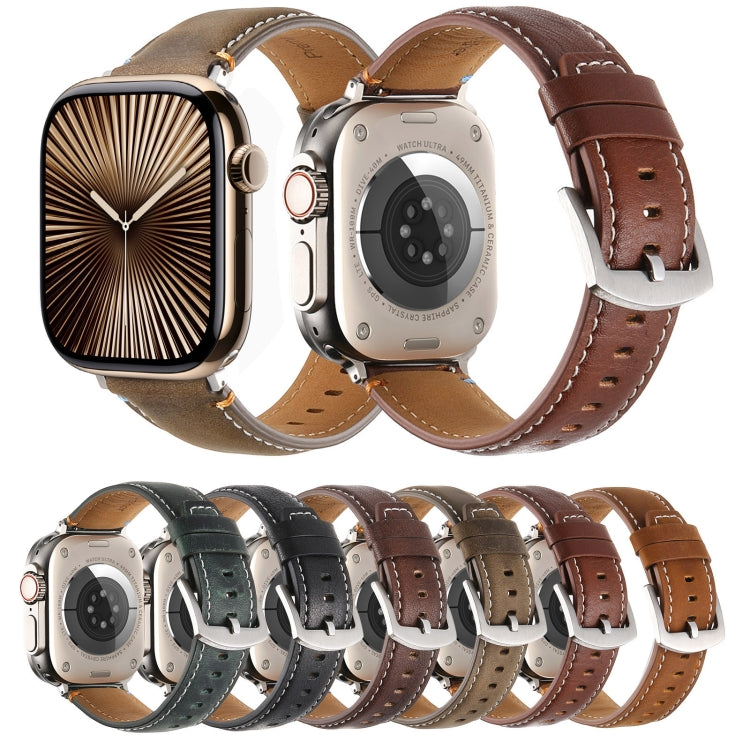 Stitched Genuine Leather Watch Band For Apple Watch 42mm / 41mm / 40mm / 38mm(Frosted  Olive)