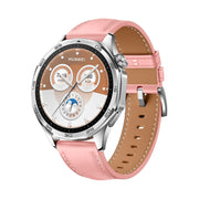 For Huawei Watch GT 5 Pro 46mm Silver Buckle Genuine Leather Watch Band(Pink)