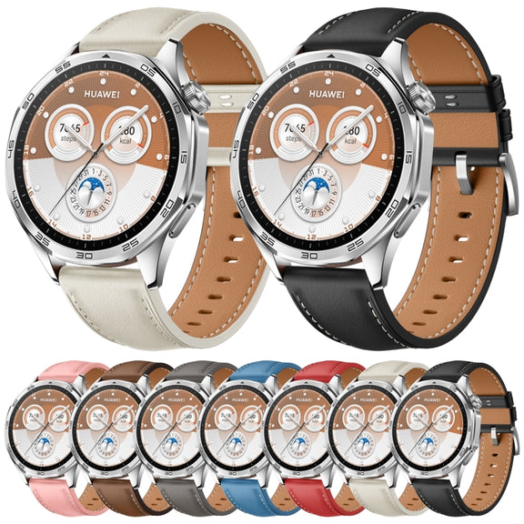 For Huawei Watch GT 5 Pro 46mm Silver Buckle Genuine Leather Watch Band(Blue)