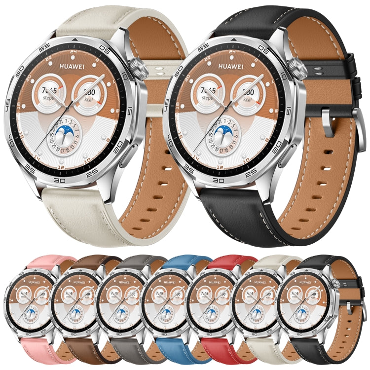 For Huawei Watch GT 5 46mm Silver Buckle Genuine Leather Watch Band(Blue)