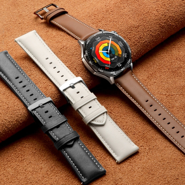 For Huawei Watch GT 5 Pro 46mm Silver Buckle Genuine Leather Watch Band(Brown)