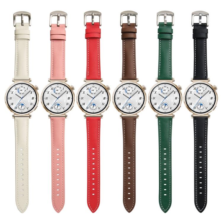 For Huawei Watch GT 5 41mm Women Silver Buckle Genuine Leather Watch Band(Brown)