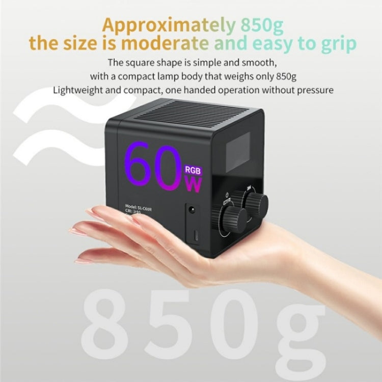 C60R 60W RGB Stage Lamp Professional Video Photography COB Fill Light With 8 Batteries, Plug:EU Plug