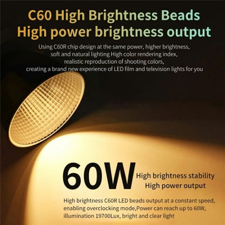 C60R 60W RGB Stage Lamp Professional Video Photography COB Fill Light With 8 Batteries, Plug:EU Plug