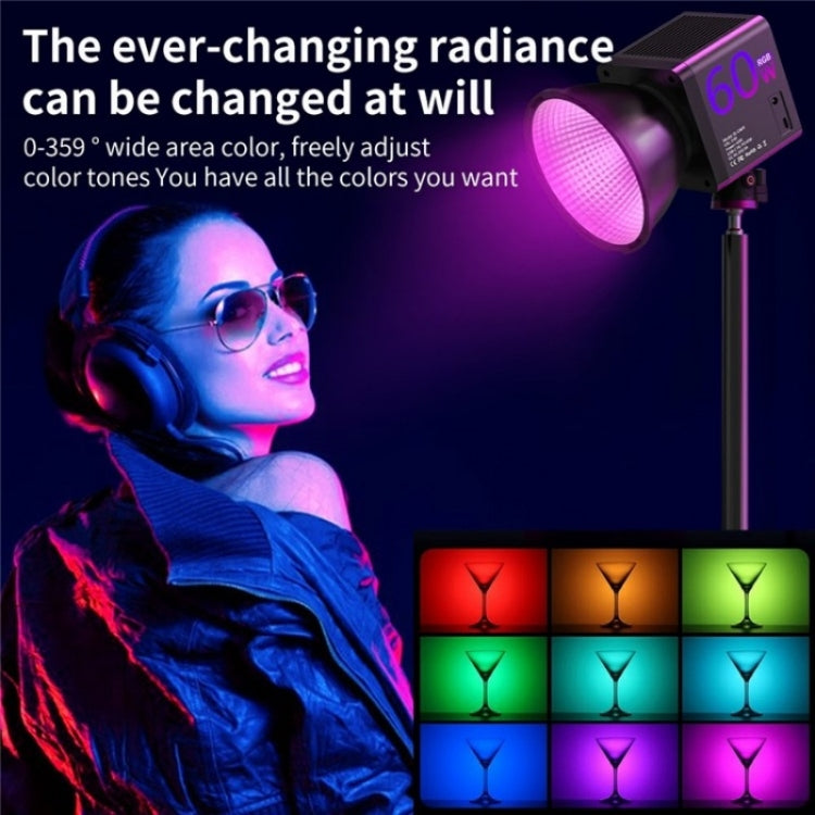 C60R 60W RGB Stage Lamp Professional Video Photography COB Fill Light With 8 Batteries, Plug:EU Plug