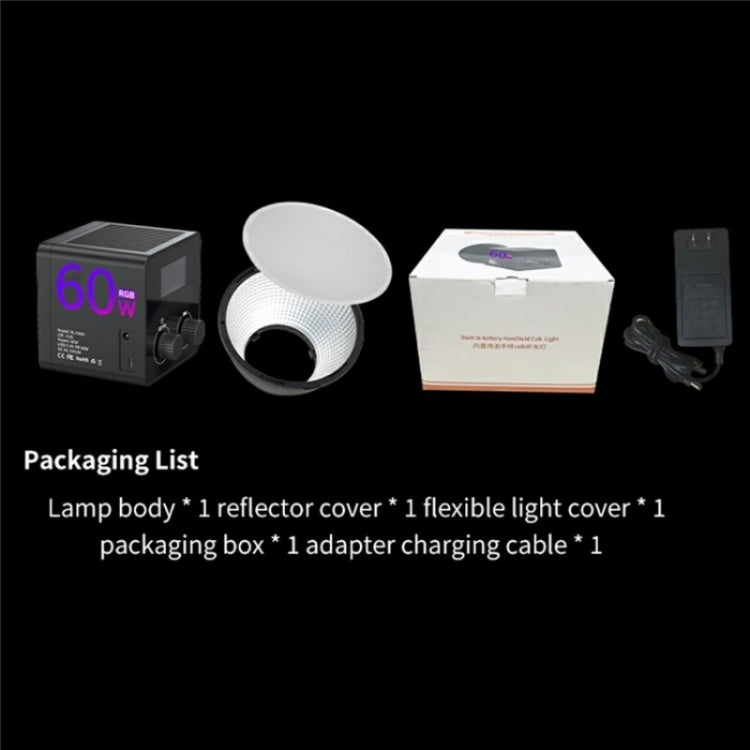 C60R 60W RGB Stage Lamp Professional Video Photography COB Fill Light With 8 Batteries, Plug:EU Plug