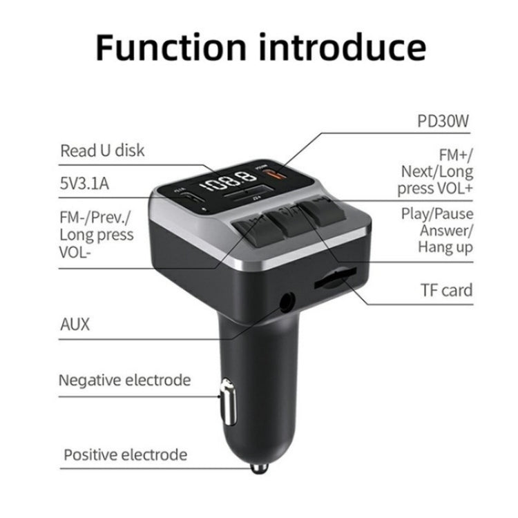 C65 Dual Type-C Port PD 30W Fast Charging Adapter Car Bluetooth FM Transmitter
