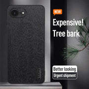For iPhone 16e Tree Bark Leather Shockproof Phone Case(Black)