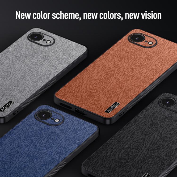 For iPhone 16e Tree Bark Leather Shockproof Phone Case(Black)