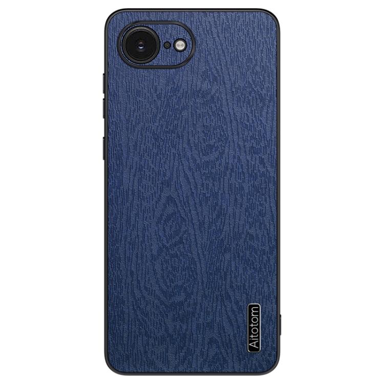 For iPhone 16e Tree Bark Leather Shockproof Phone Case(Blue)