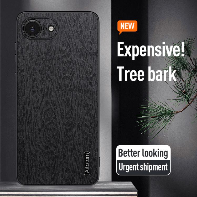 For iPhone 16e Tree Bark Leather Shockproof Phone Case(Blue)