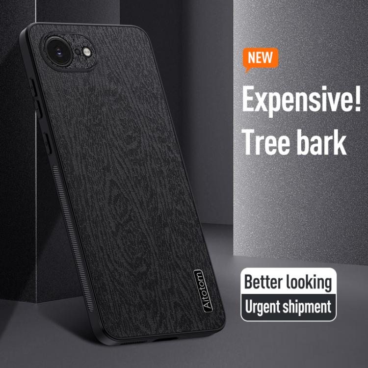 For iPhone 16e Tree Bark Leather Shockproof Phone Case(Blue)