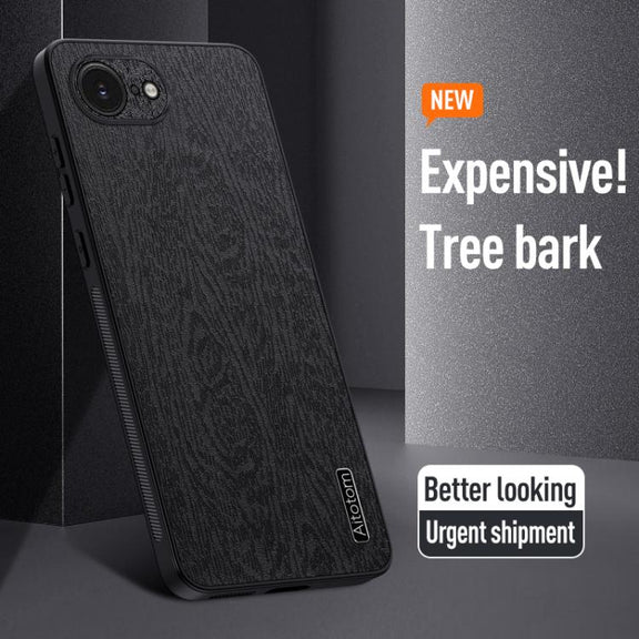 For iPhone 16e Tree Bark Leather Shockproof Phone Case(Blue)